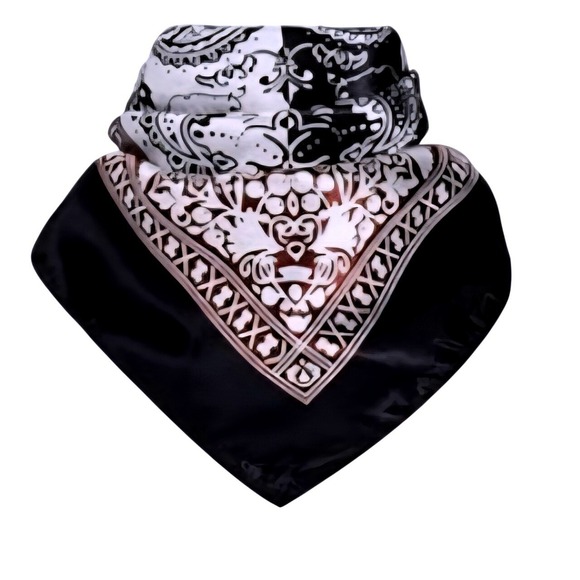 Paisley Bandana Scarf Women Square Neck Head Silk Feeling Black White - Picture 1 of 2